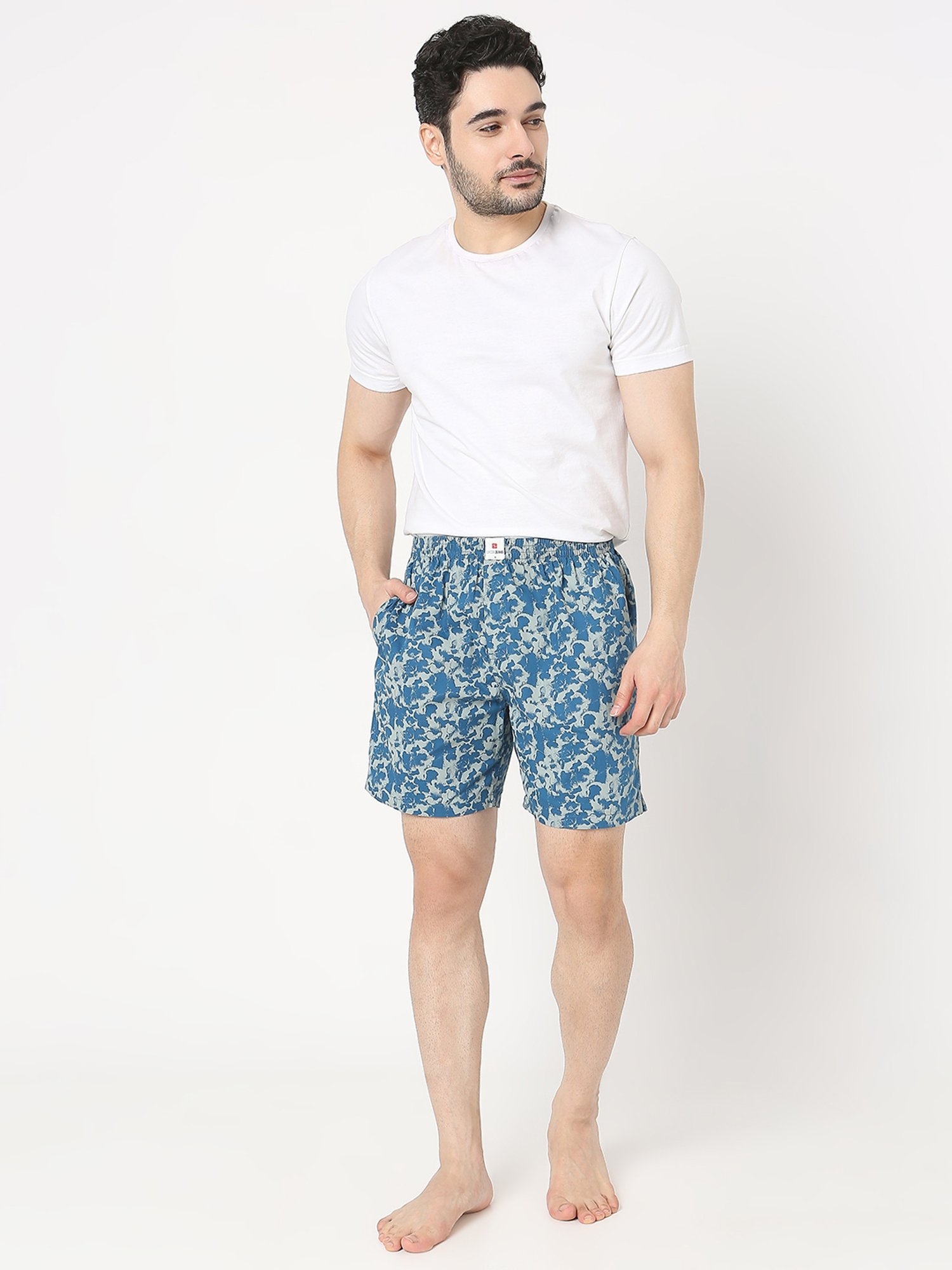 UnderJeans by Spykar Light Blue Regular Fit Printed Boxer Shorts