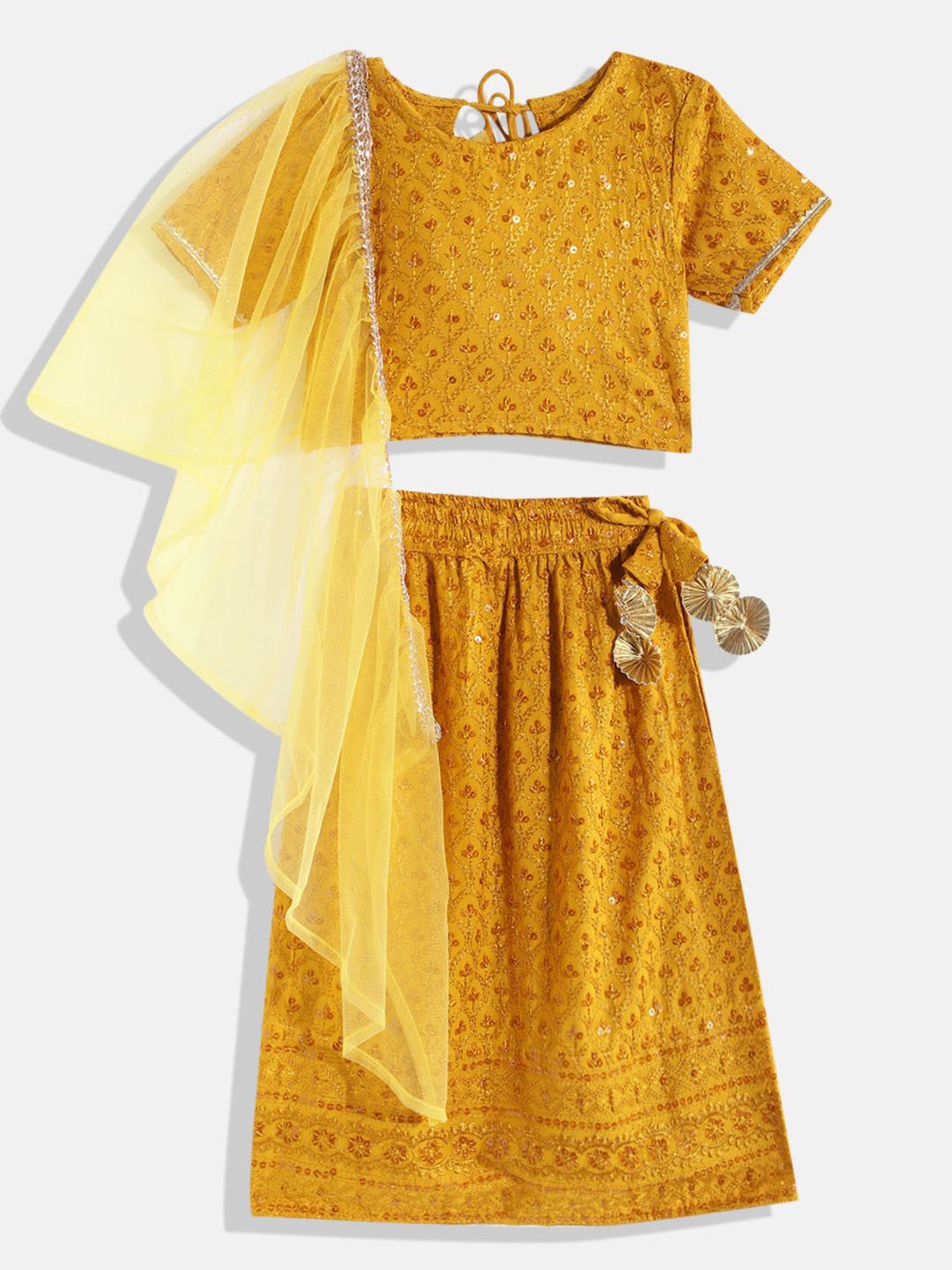 READIPRINT FASHIONS Kids Mustard Embellished Lehenga, Choli With Dupatta