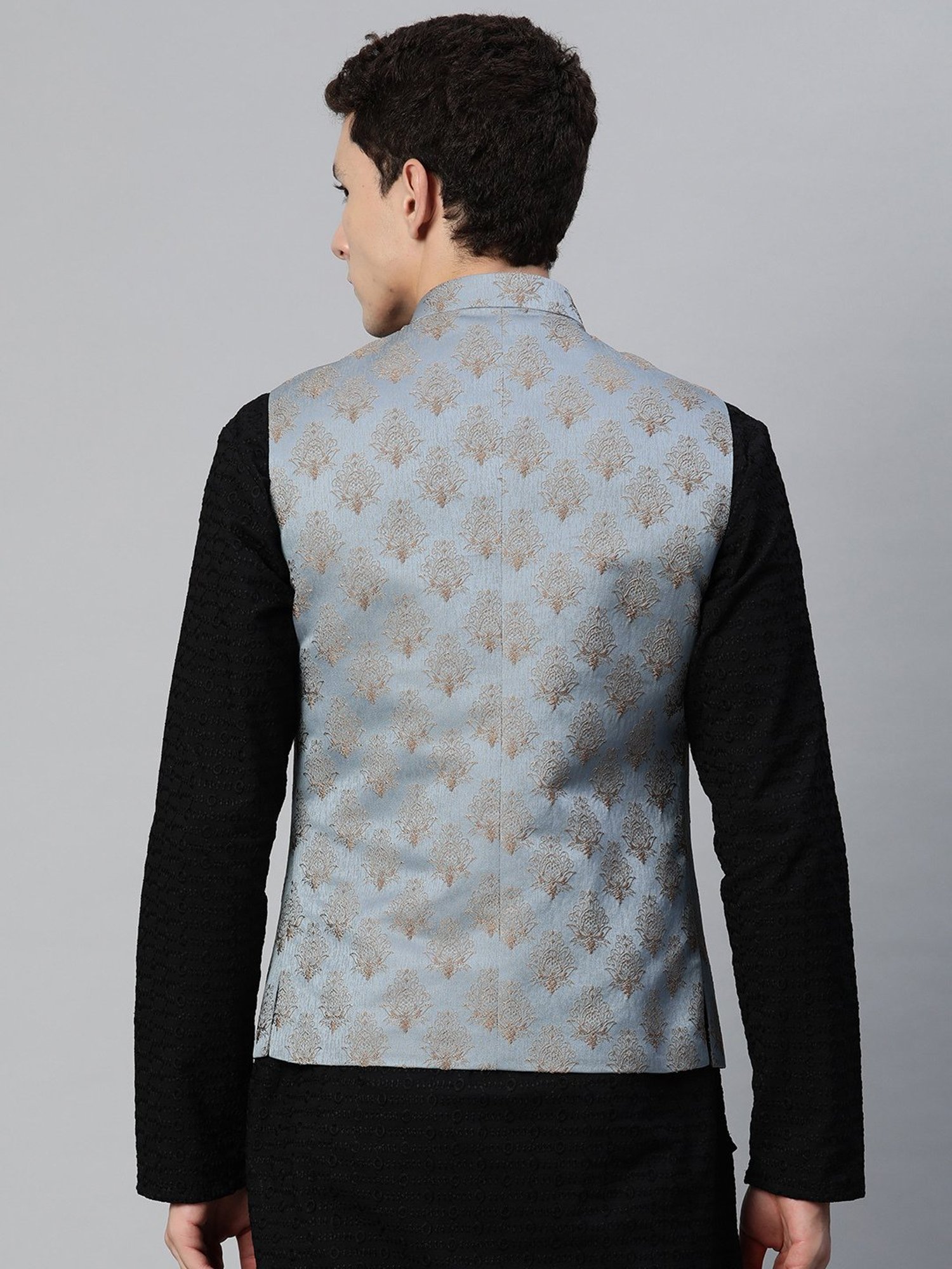 ManQ Blue Slim Fit Nehru Jacket