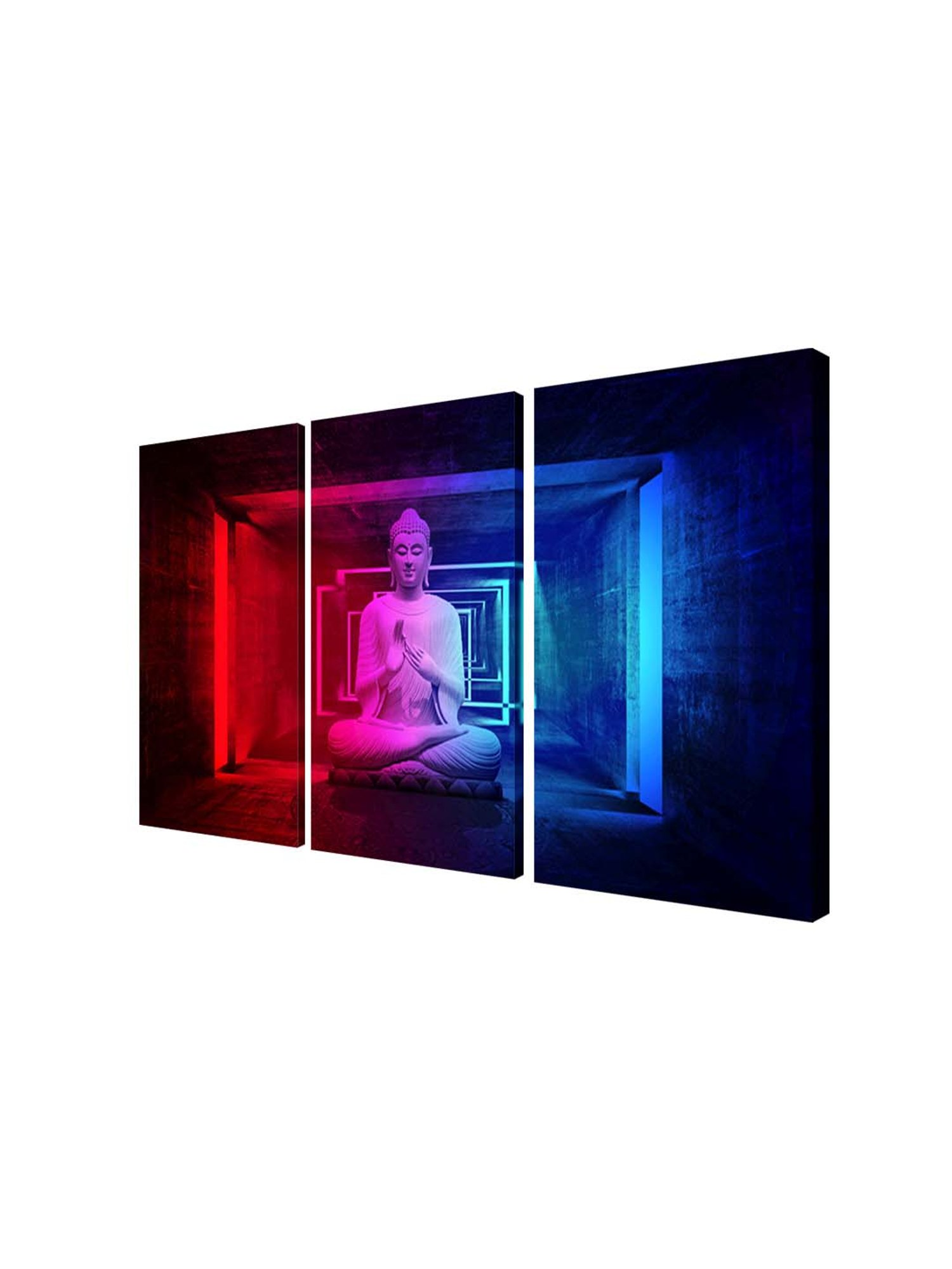 999Store Blue & Red Buddha Art 3 Frame Canvas Paintings