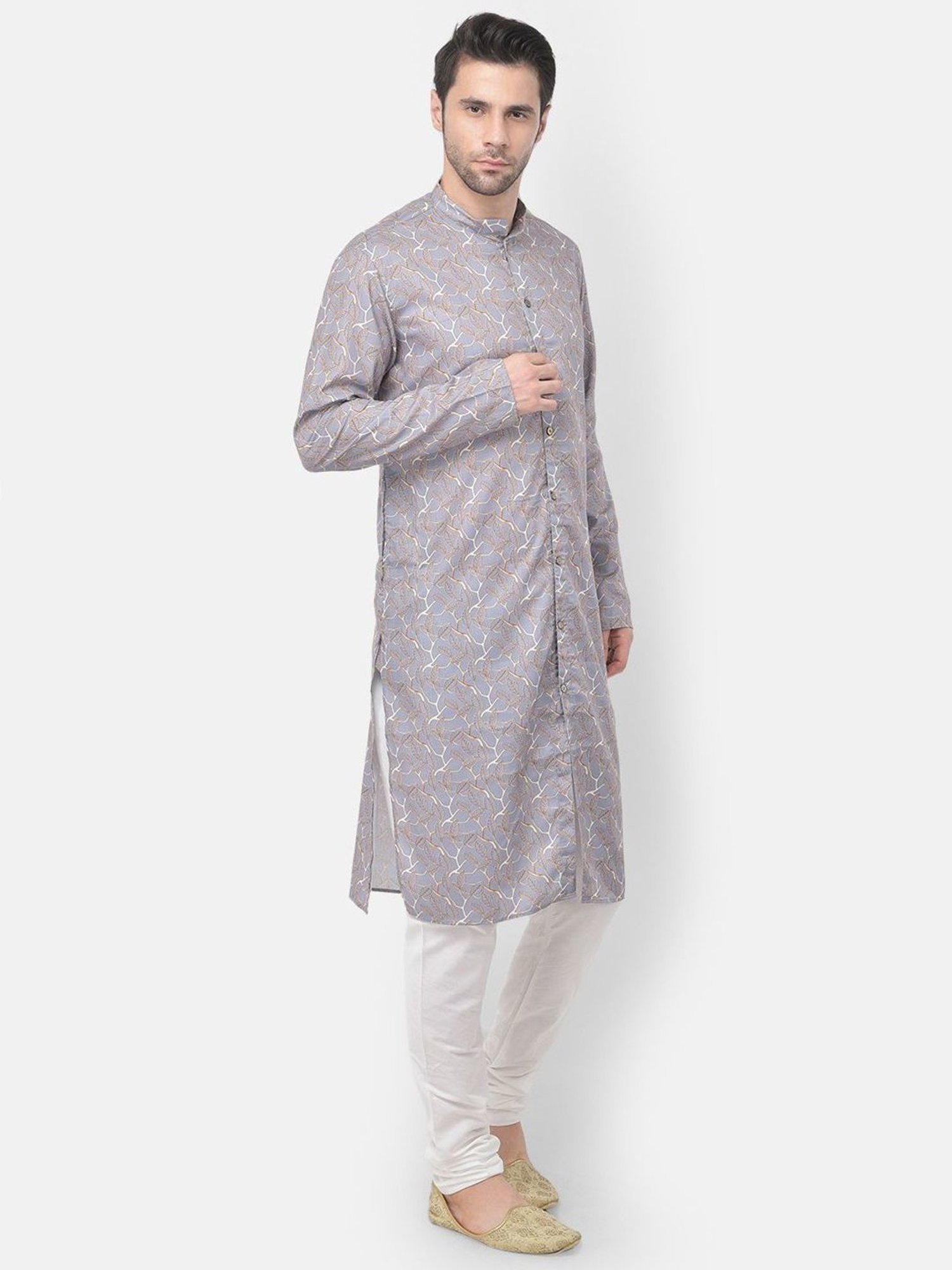 TABARD Grey Cotton Regular Fit Printed Kurta Bottom Set