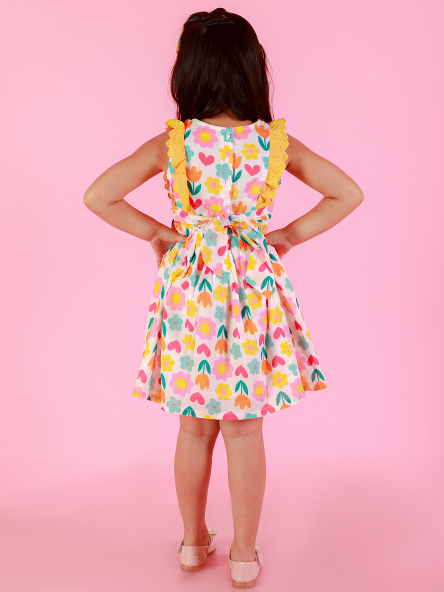 Lil Drama Kids White Floral Print Dress