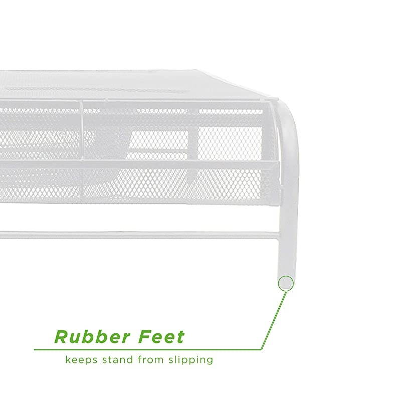 MESHMONSTA-WHT Monitor Stand, Metal Mesh Stand & Desk Organizer with Drawer, White
