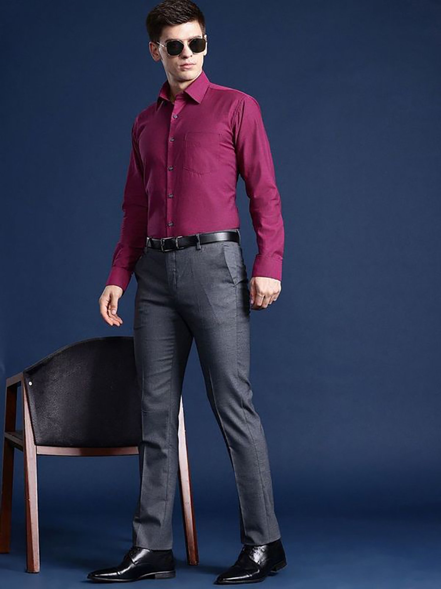 Hancock Purple Cotton Slim Fit Solid Shirts