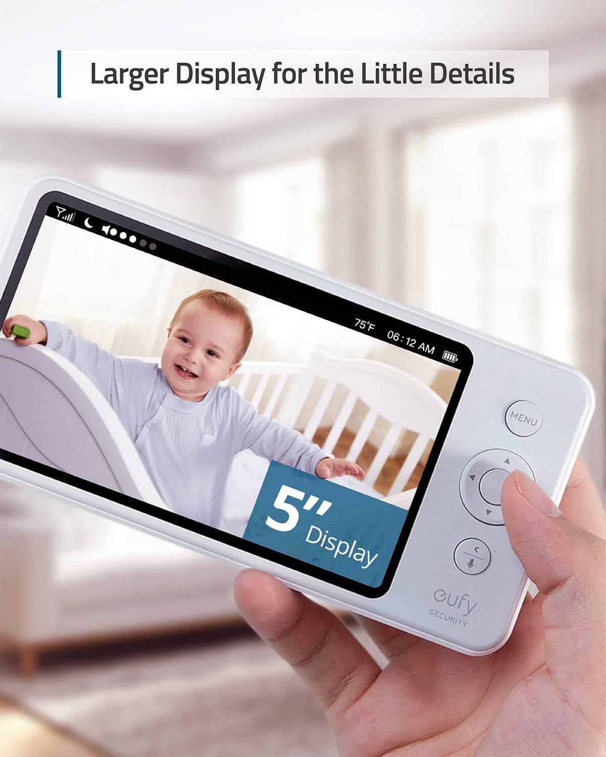 eufy Security, BabyCare SpaceView Pro, Video Baby Monitor with 720p Camera, Two-Way Audio, Remote Pan & Tilt, Ultra-Long 5200mAh Battery, Clear Night Vision, Lullaby Player, Ideal for New Parents