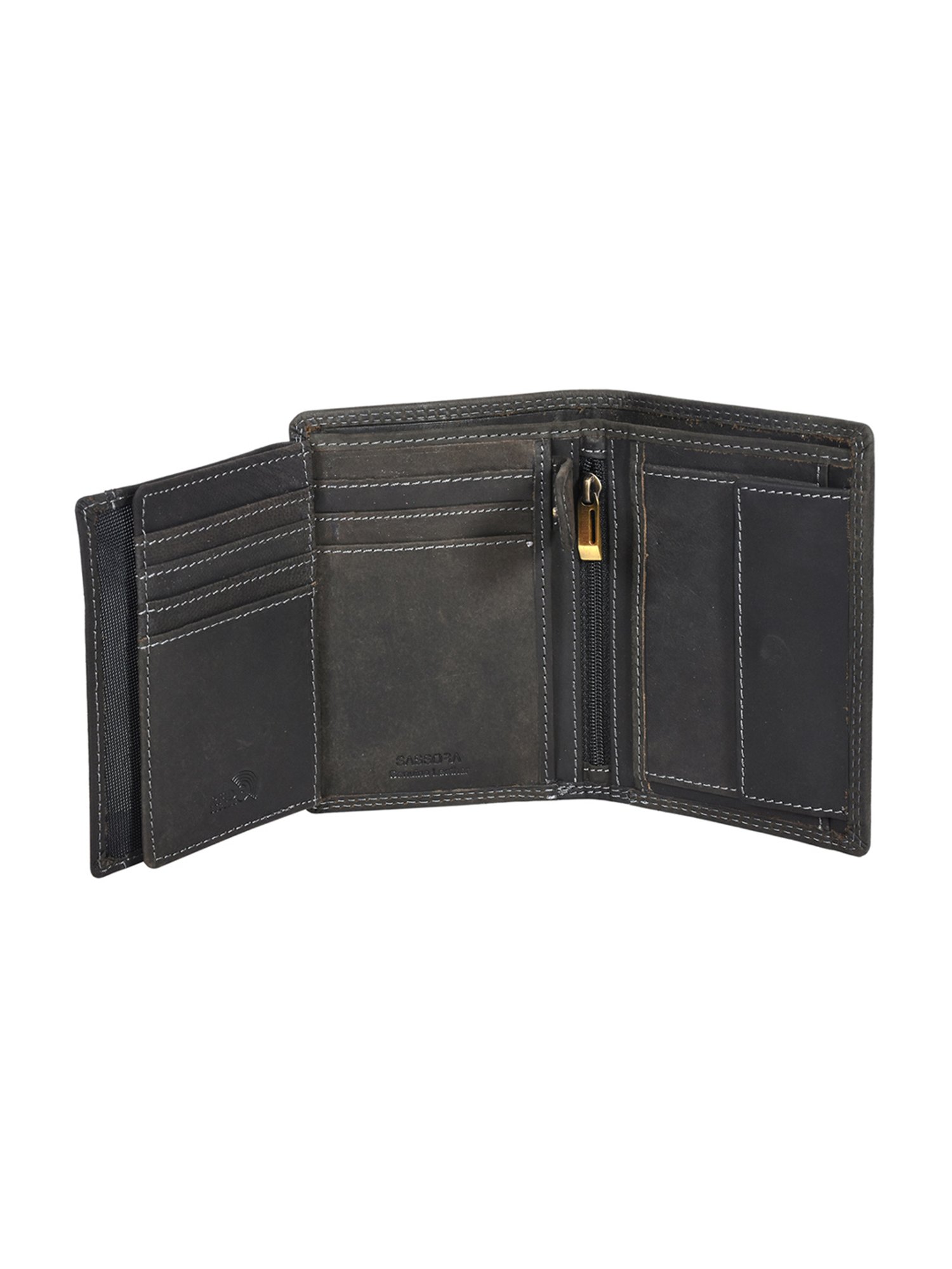 SASSORA Black ARLO Textured Small Leather Bi-Fold Wallet