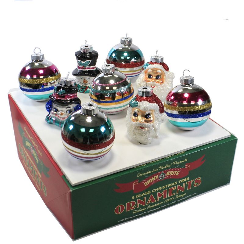 Shiny Brite 2.5" Christmas Confetti Figures . Rounds Ornament Set 9 Santa  -  Ornament Sets