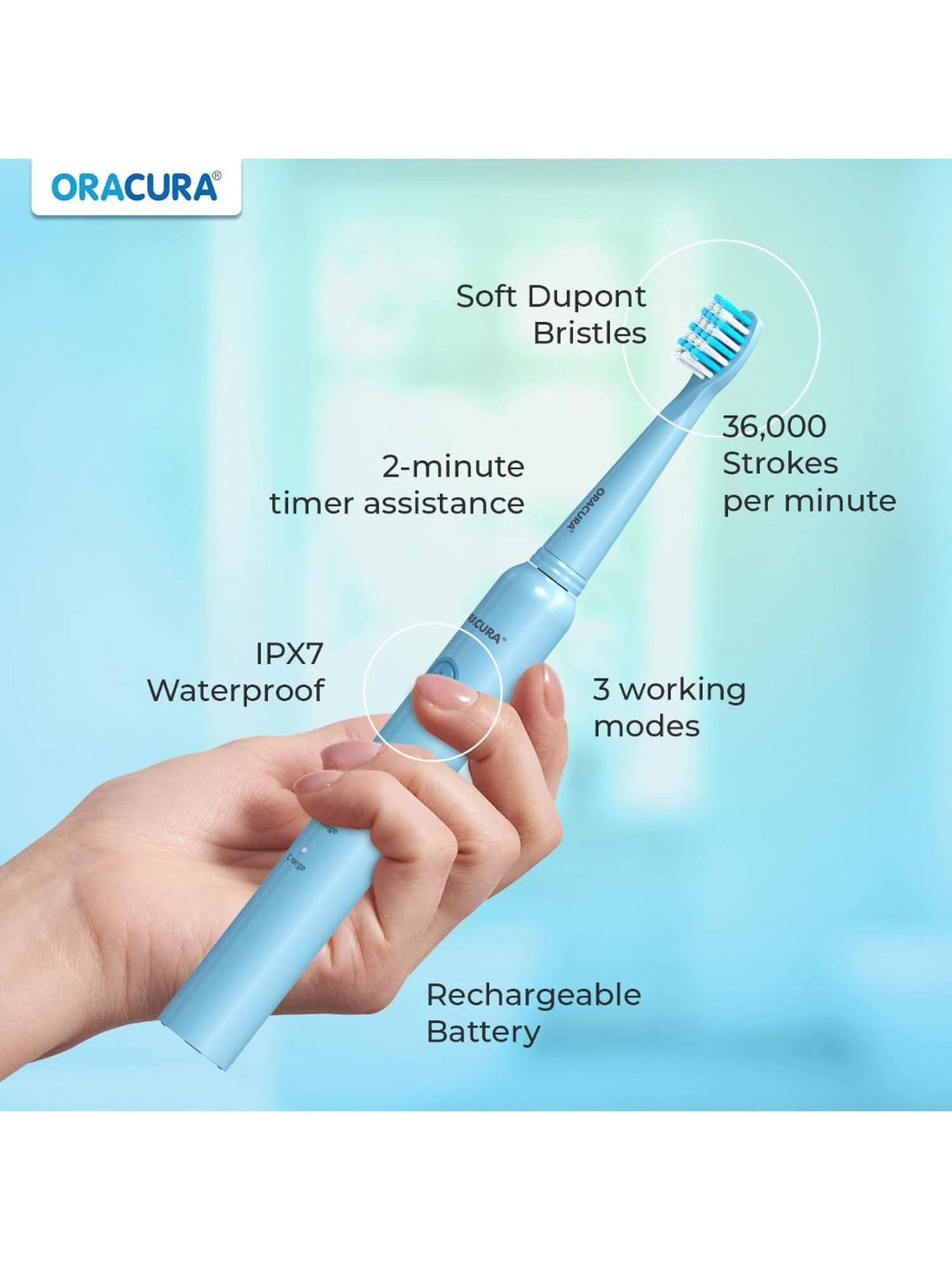 Oracura SB200 Sonic Lite Electric Rechargeable Toothbrush (Green)
