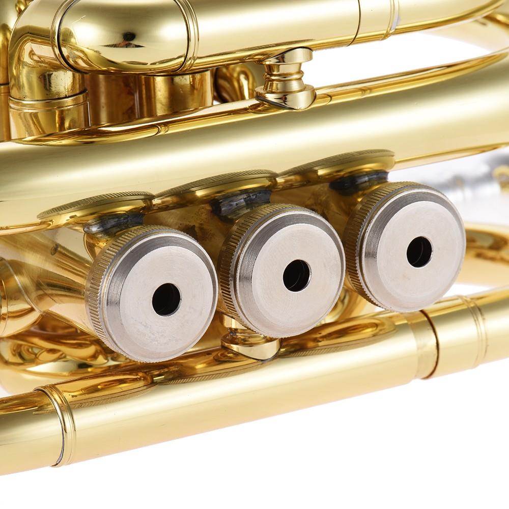 ammoon Mini Pocket Trumpet Bb Flat Brass Wind Instrument with Mouthpiece Gloves Cleaning Cloth Carrying Case