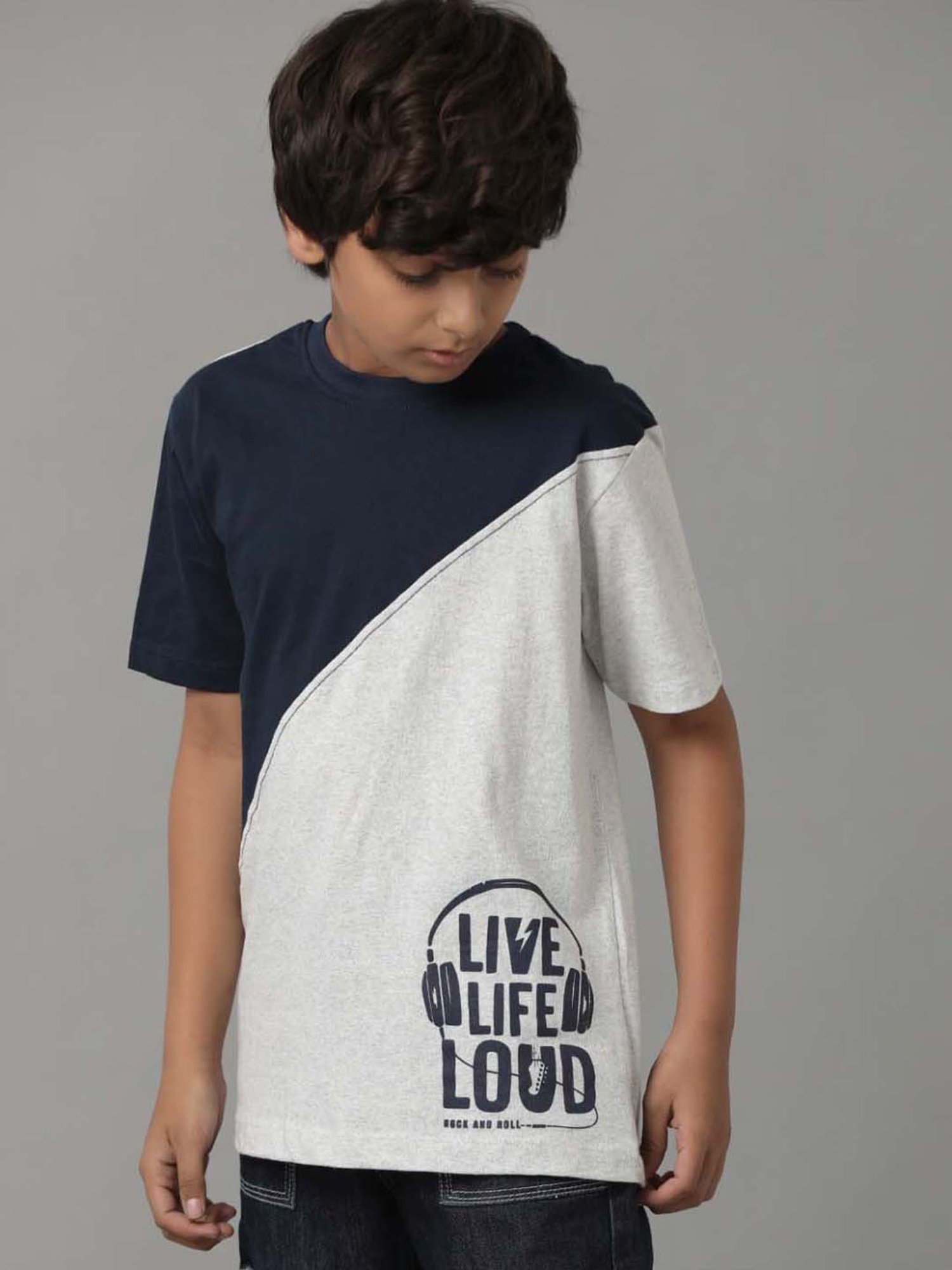 Under Fourteen Only Kids Navy & White Cotton Printed T-Shirt