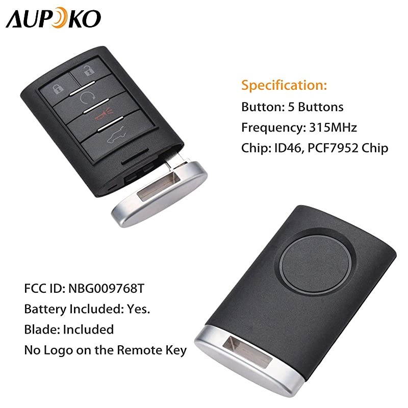 Keyless Entry Remote Control NBG009768T, 5 Button 315MHz Uncut Insert Blade Car Smart Key Fob, Replace# 22865375, PN22856930, Fits for for Cadillac SRX ATS ELR XTS 2013-2014