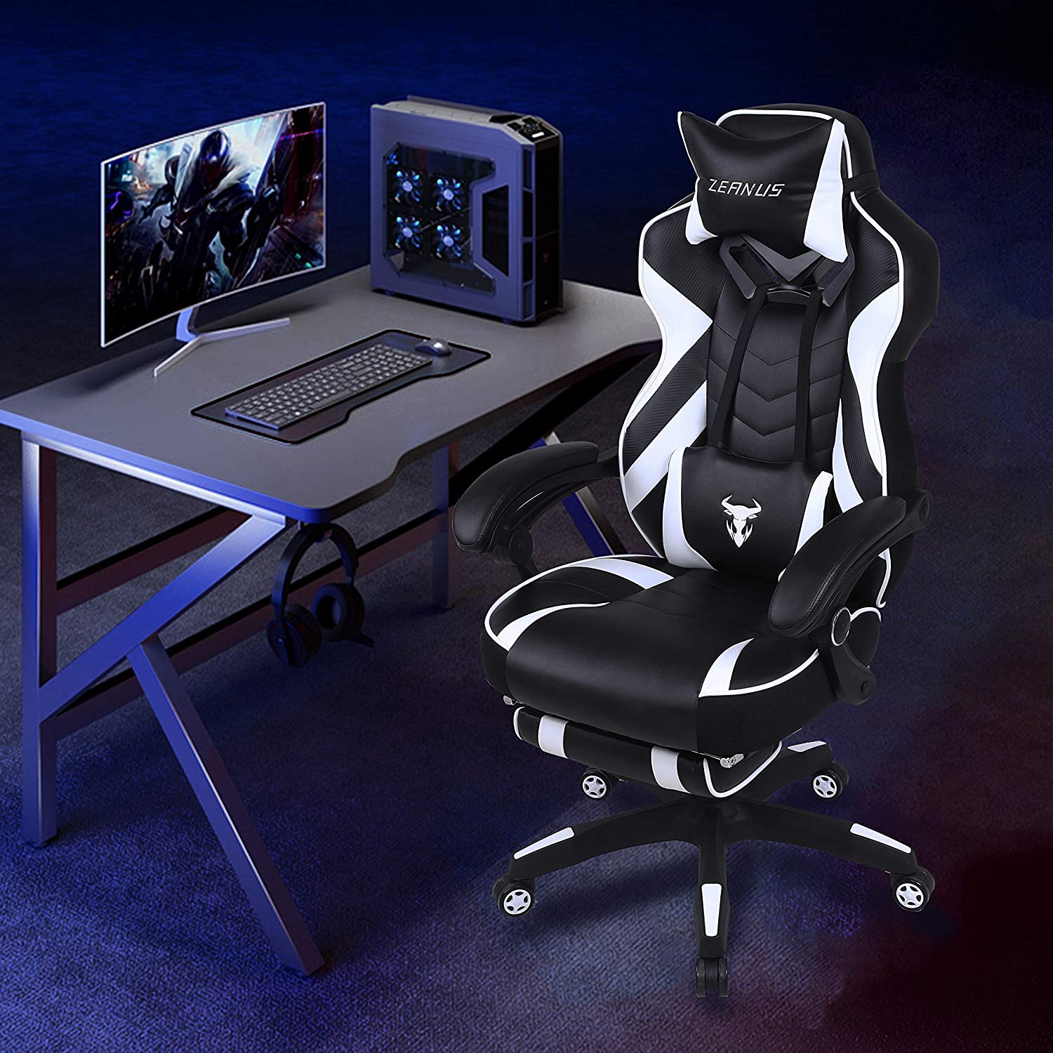 Gaming Chair, Racing Style Computer Desk Chair Padded Armrests Ergonomic Lumbar Support Adjustable Height