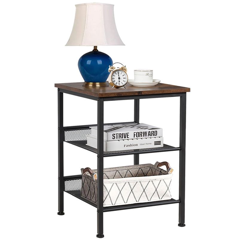 Costway Set of 2 3-Tier Industrial End Side Table Nightstand W/2 Adjustable Shelves