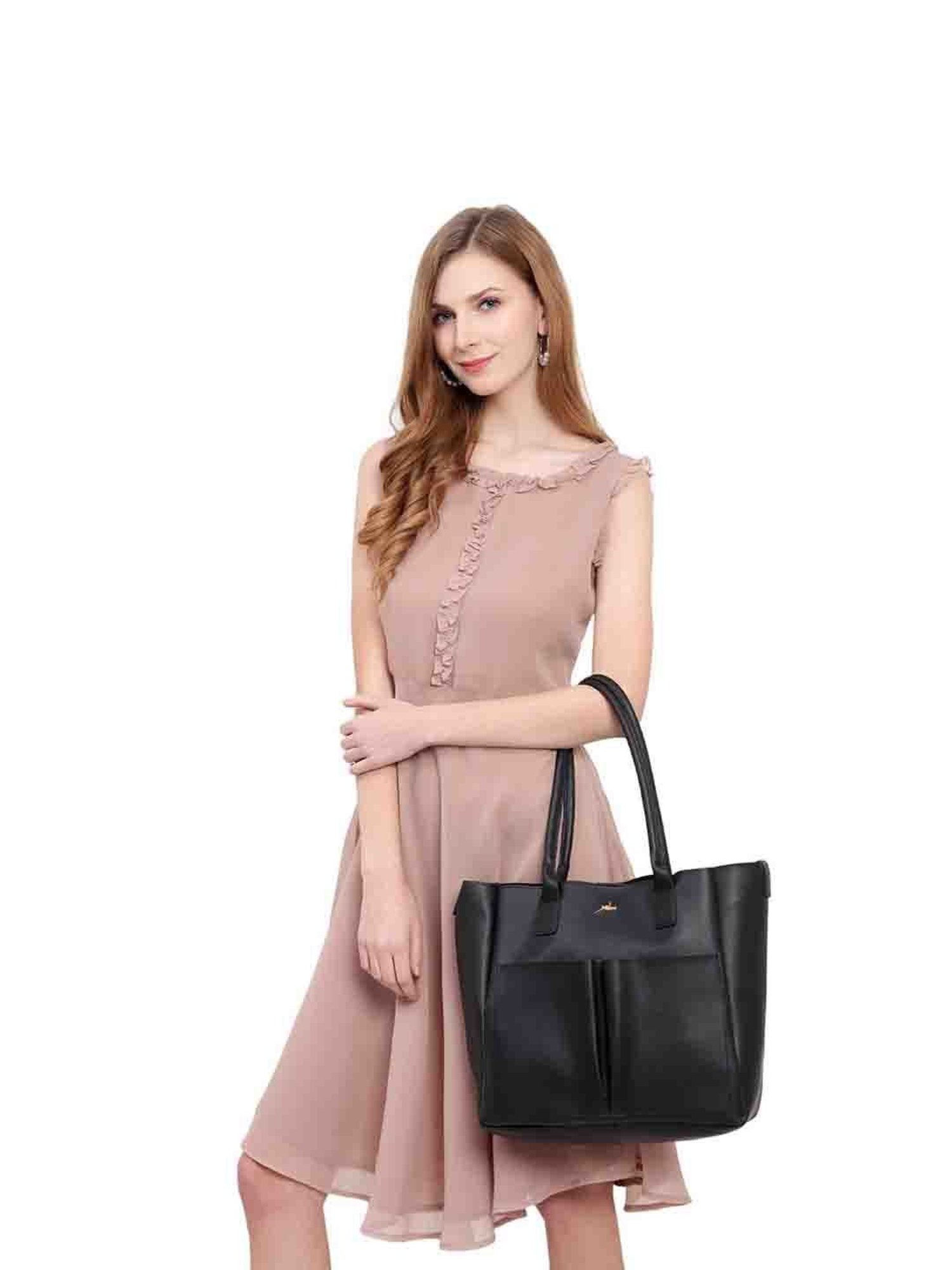 Yelloe Black Solid Large Tote Bag