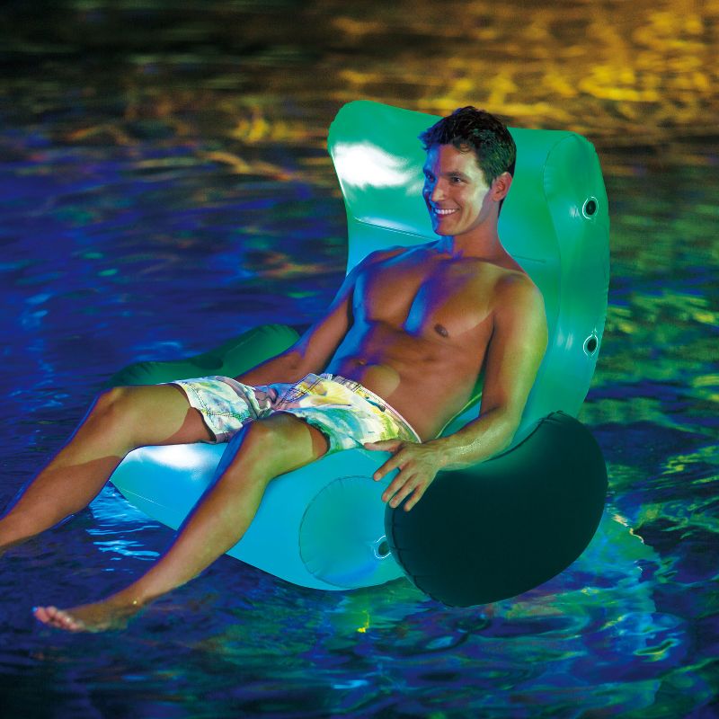 Summer Waves Pool Lake Ocean Inflatable Rocking Chair Lounge with Aqua Glow LED