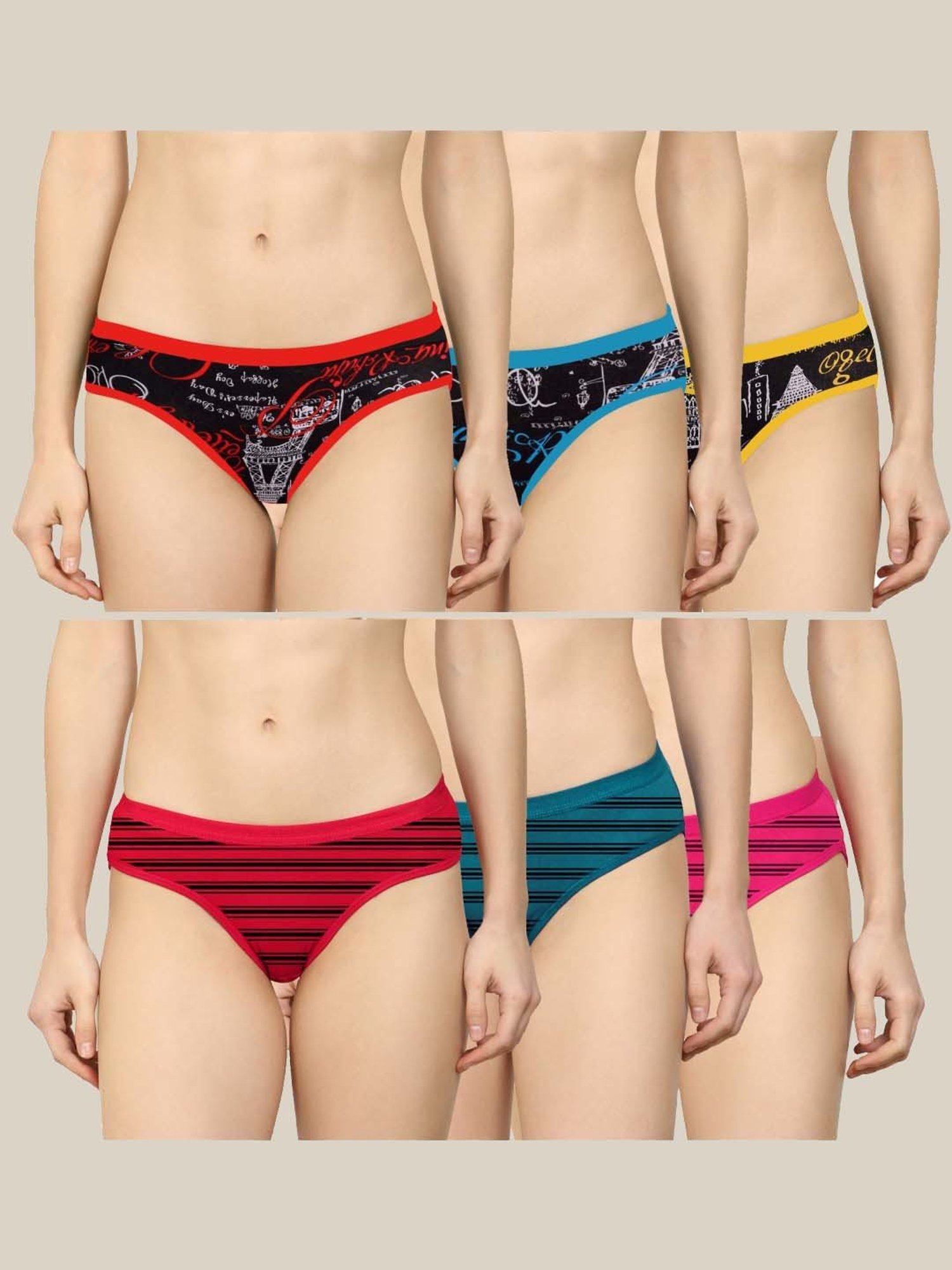 AROUSY Black & Red Printed Hipster Panties - Pack Of 6