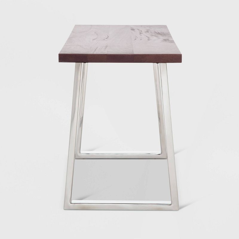 Lionel Wood and Stainless Steel Metal Bench Dark Walnut Brown - Finch