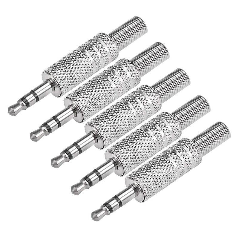 uxcell Soldering 1/8 inch 3.5mm Male Stereo Adapter Silver Tone Audio Coaxial Cable Connector 5pcs