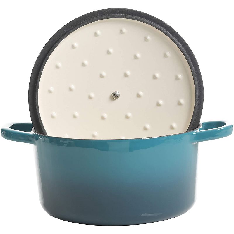 Crock-Pot 3 Quart Capacity Round Enamel Cast Iron Covered Dutch Oven Kitchen Cookware with Matching Self Basting Lid, Teal Ombre