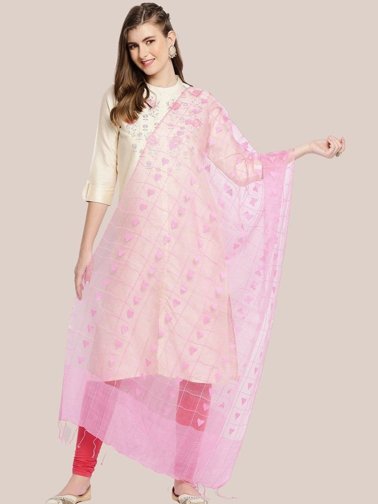 Dupatta Bazaar Baby Pink Woven Pattern Dupatta