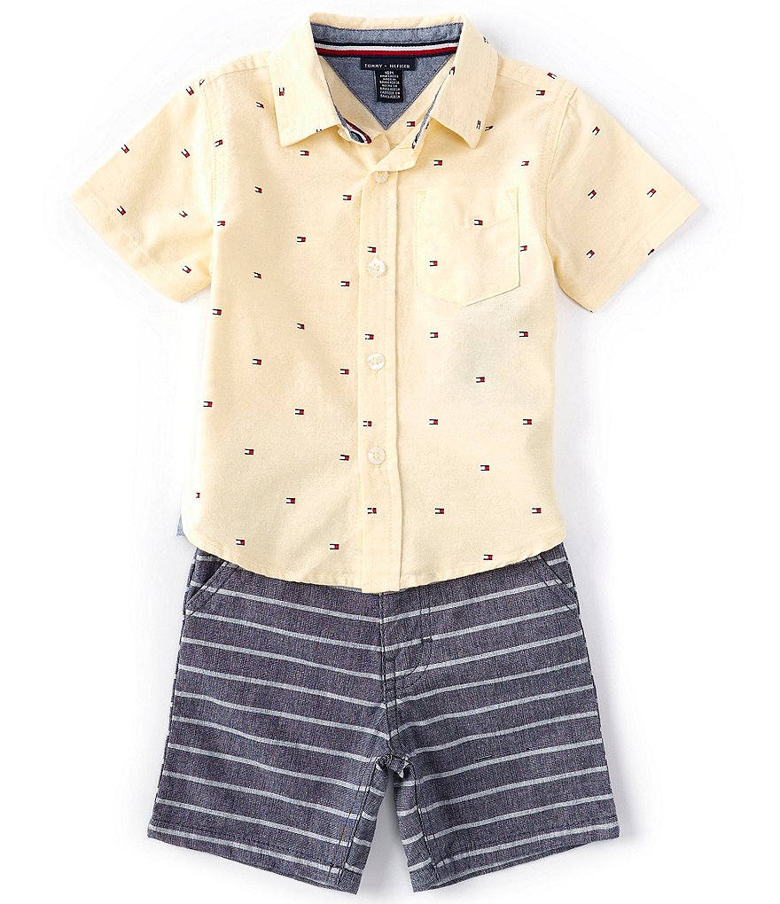 Tommy Hilfiger Baby Boys 12-24 Months Short-Sleeve Striped Polo Shirt & Microsueded Twill Shorts Set