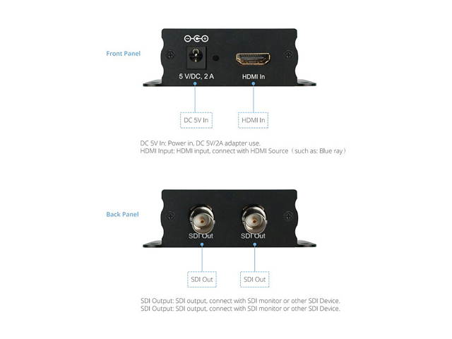 XtremPro 66002 HDMI to SDI Converter Two Outputs Portable Support 720P and 1080p HDMI to SDI