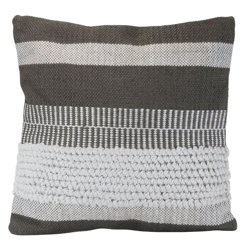 Gray Striped Hand Woven 18x18" Outdoor Decorative Throw Pillow with Pulled Yarn Accents  - Foreside Home & Garden