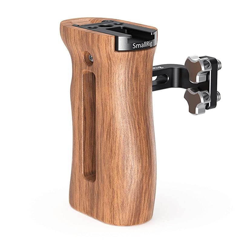 Side Wooden Handle Grip for DSLR Camera Cage wCold Shoe Mount Threaded Holes Direction Changeable 2093