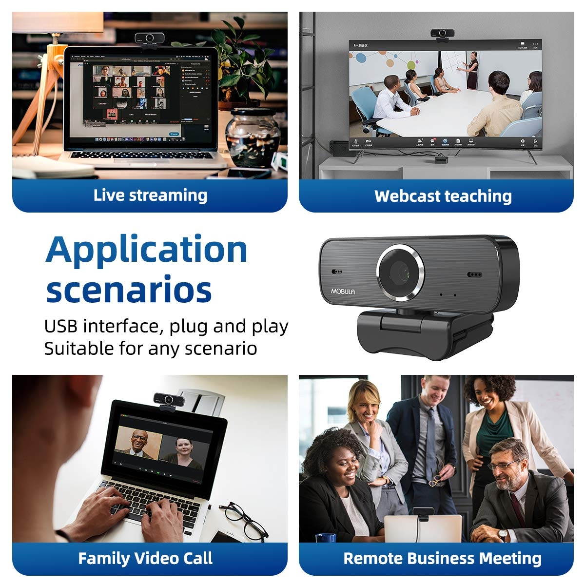 1080P Webcam with Dual Microphone, HD USB Web Camera, 30fps Streaming Computer Camera for Conference,Online Class,Gaming,Video Streaming,Calling