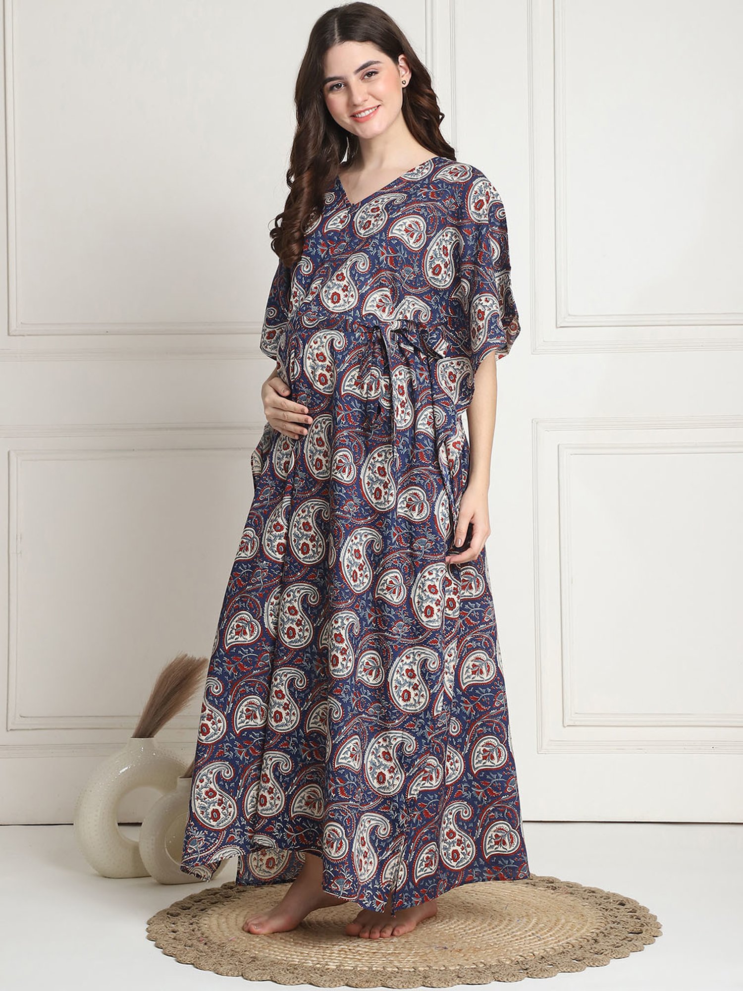 Secret Wish Blue Printed Maternity Kaftan Night Dress