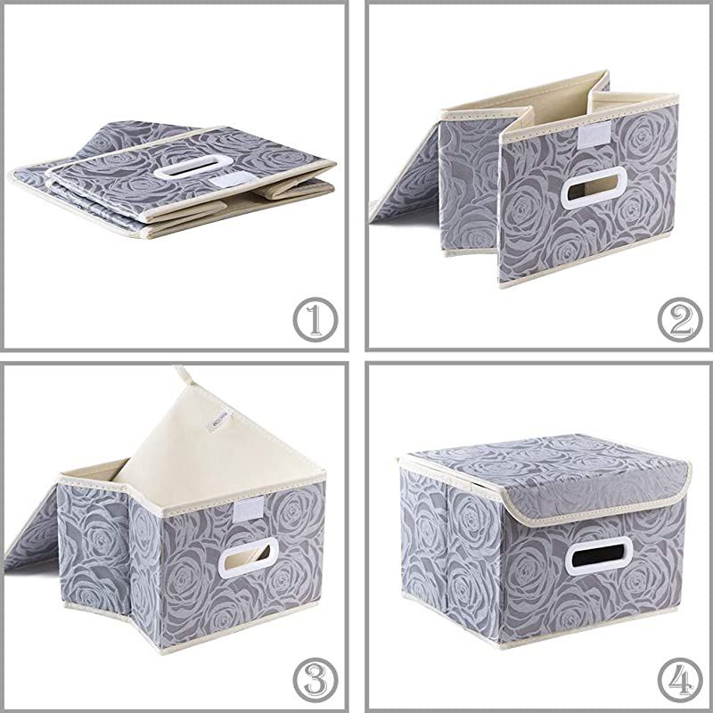 Collapsible Storage Boxes with Lids Fabric Decorative Storage Bins Cubes Organizer Containers Baskets with Cover Handles Divider for Bedroom Closet Living Room 9.8x7.9x6.7 Inch 3 Pack