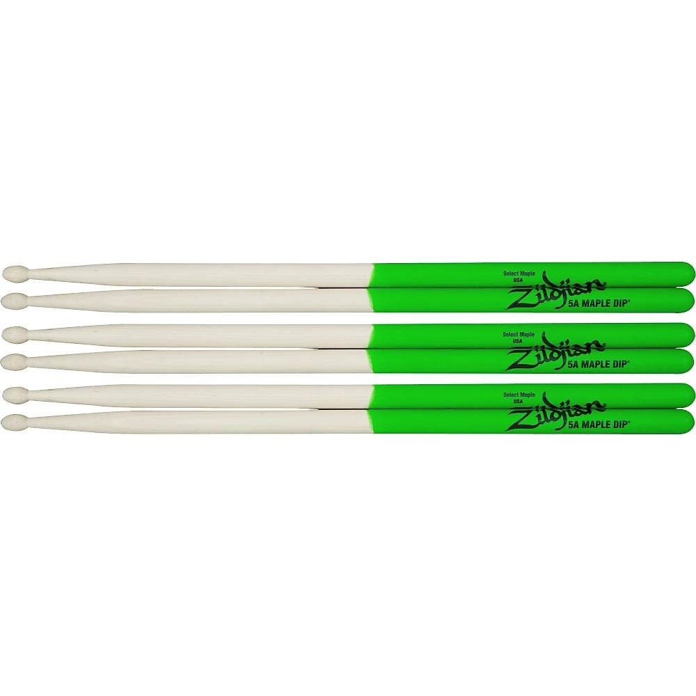 Zildjian Maple Green DIP Drumsticks 3-Pack 5B Wood Tip