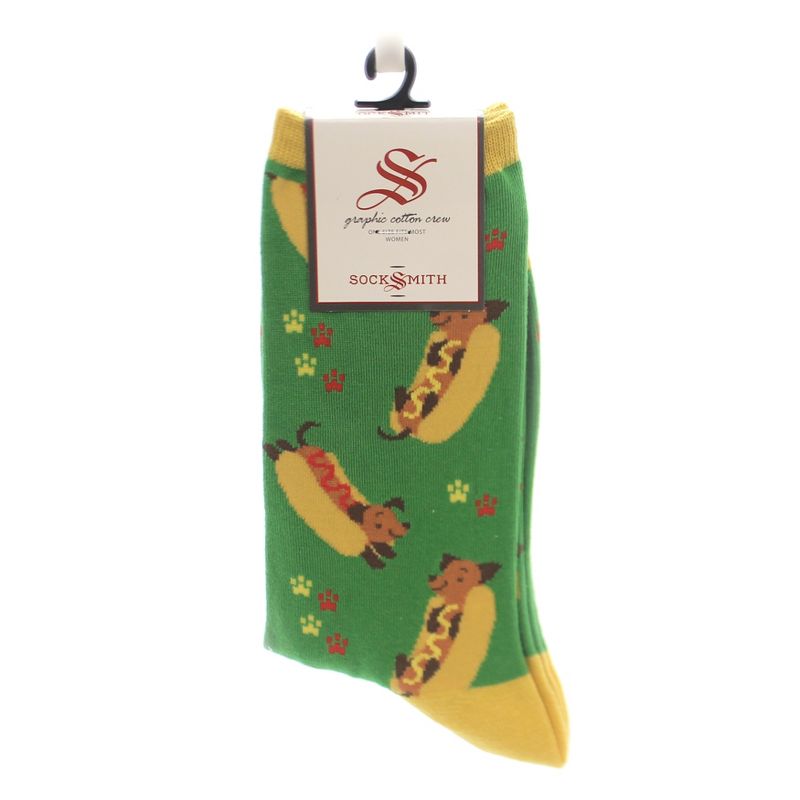 Novelty Socks 9.0" Wiener Dog Green Dachshund Cotton Crew Socksmith  -  Socks