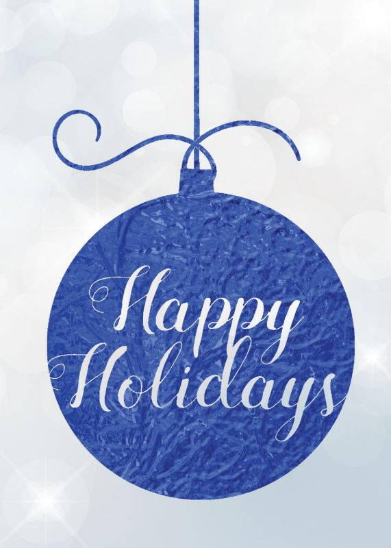 Holiday Foil Printed Greeting Cards - H1711. Greeting Card with a Bubbly Gray Background and Blue Foil Printed Ornament. Box Set Has 25 Greeting Cards and 26 Silver Foil Lined Envelopes.