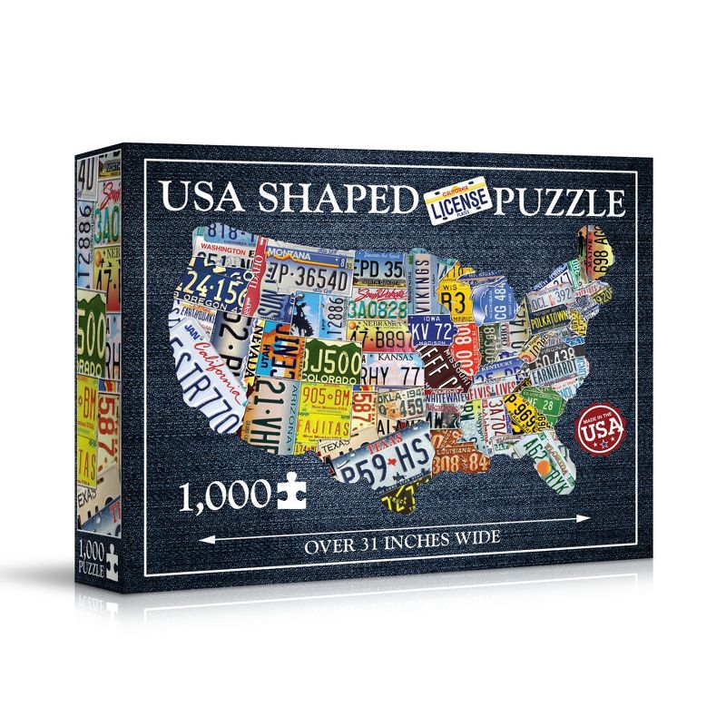 TDC Games USA License Plates 1,000 Piece Jigsaw Puzzle in the Shape of the USA - 31 inches long - Cool Wall Art
