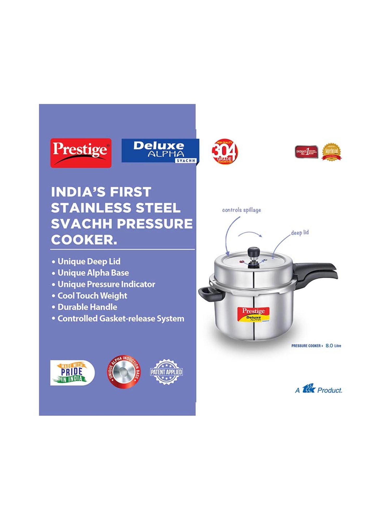Pigeon Silver Stainless steel Pressure Cooker (10 L)