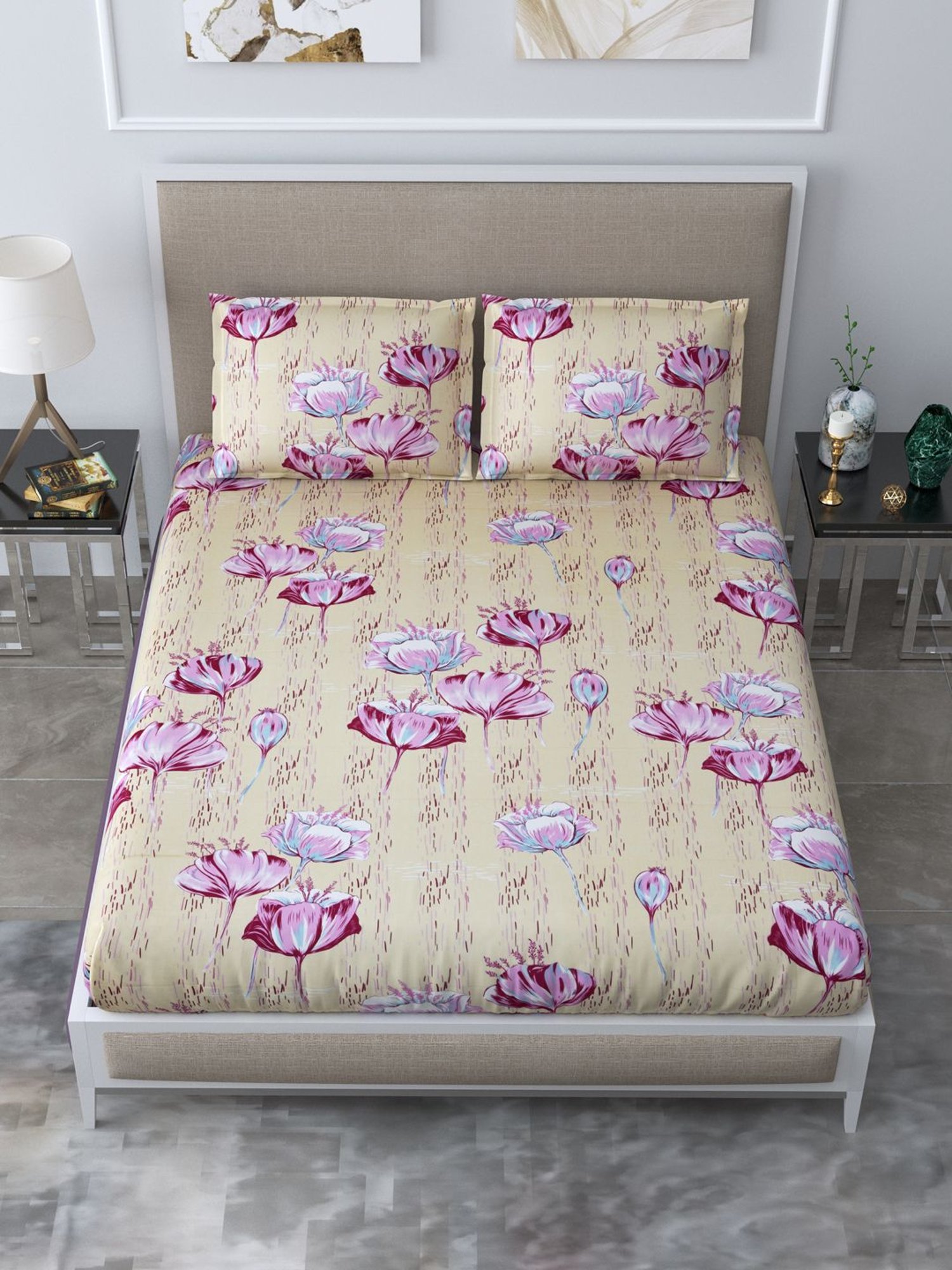 Living Roots Multicolor Jaipuri Printed Cotton Bed Sheet with 2 Pillow Cover