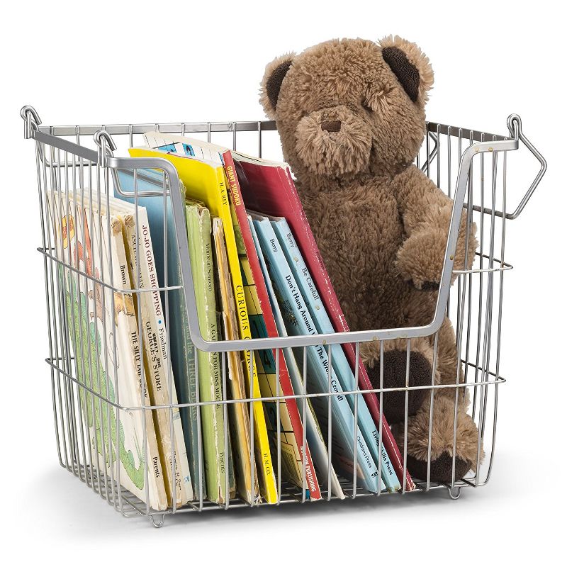 Home Basics Steel Wire Large Stackable Basket with Handles, Grey