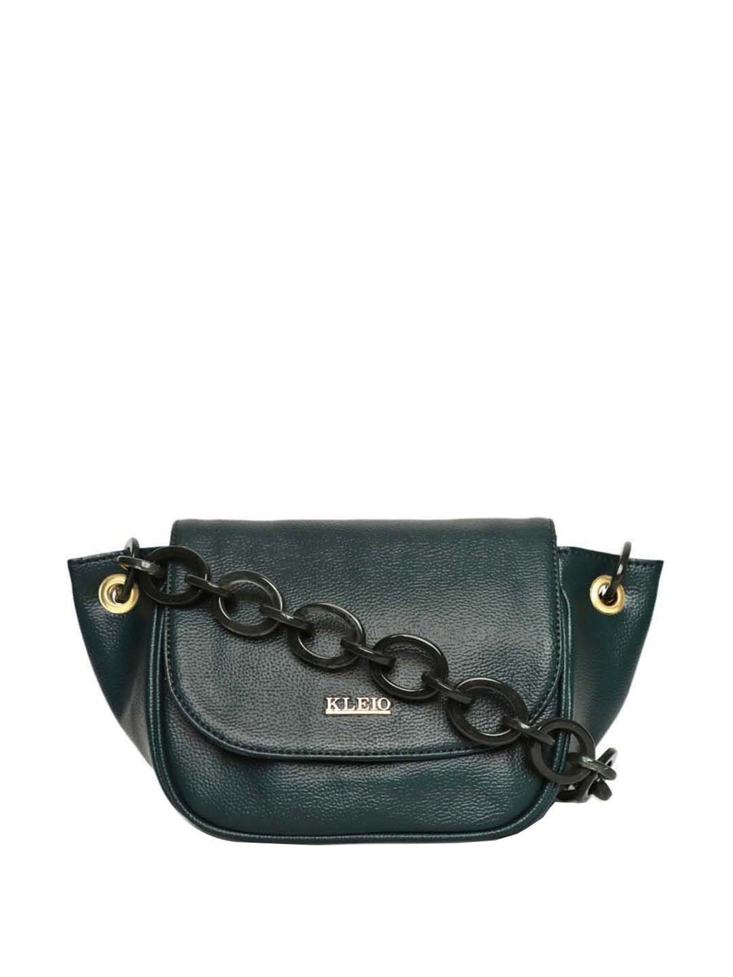 KLEIO Dark Green Solid Medium Shoulder Handbag