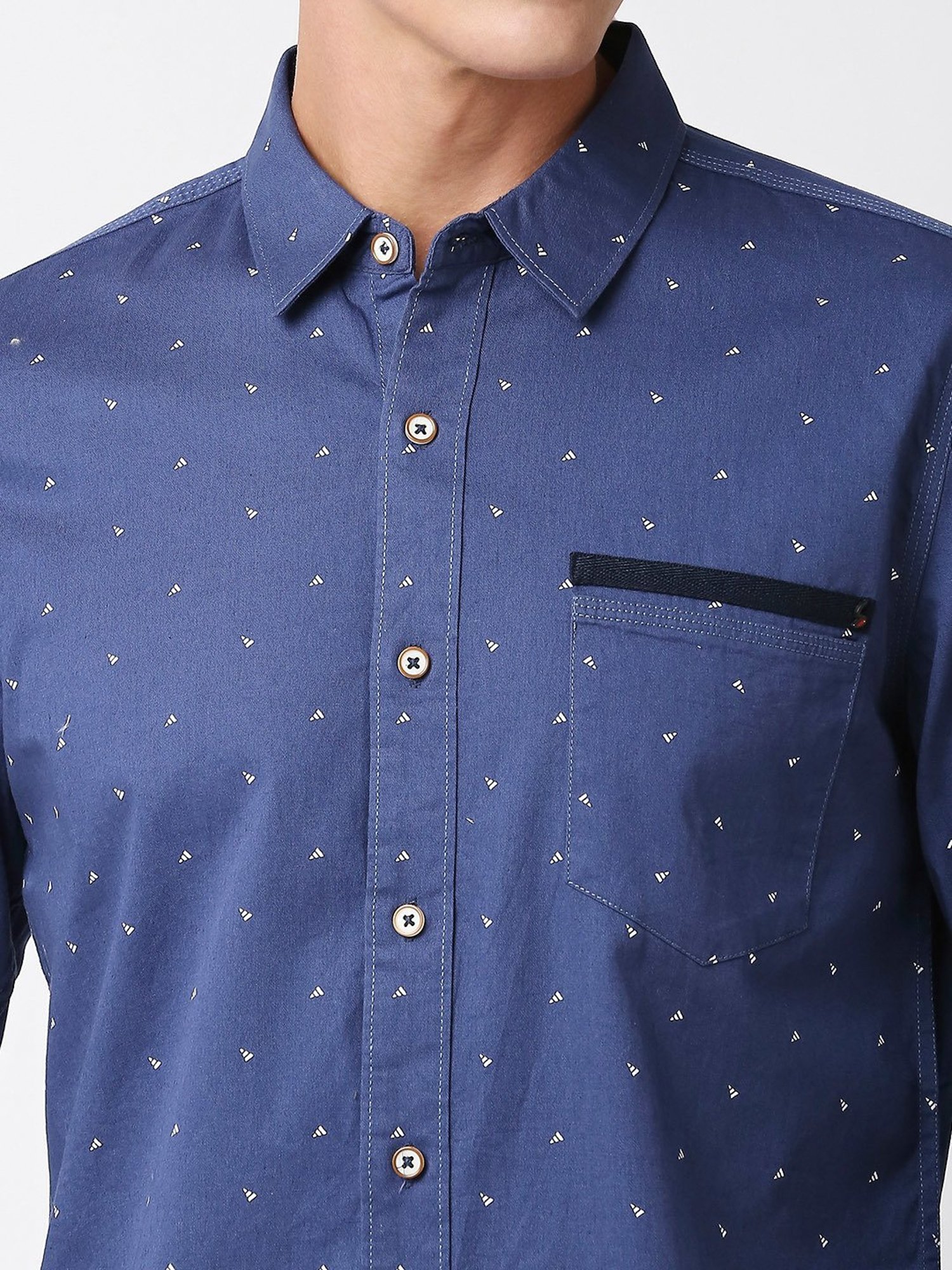 SOLEMIO Blue Slim Fit Printed Shirt