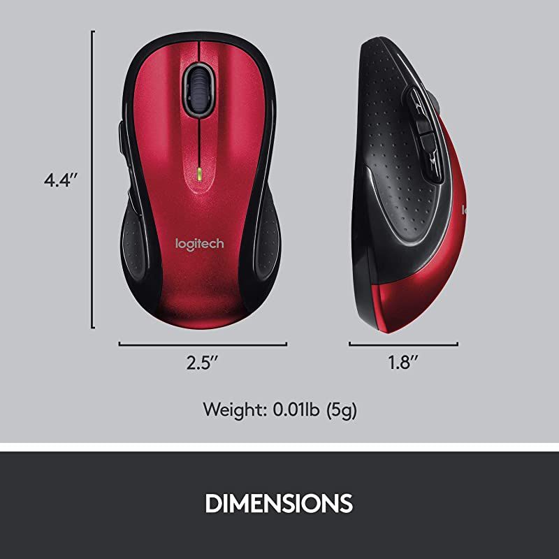 M510 Wireless Computer Mouse Comfortable Shape with USB Unifying Receiver with BackForward Buttons and SidetoSide Scrolling Red