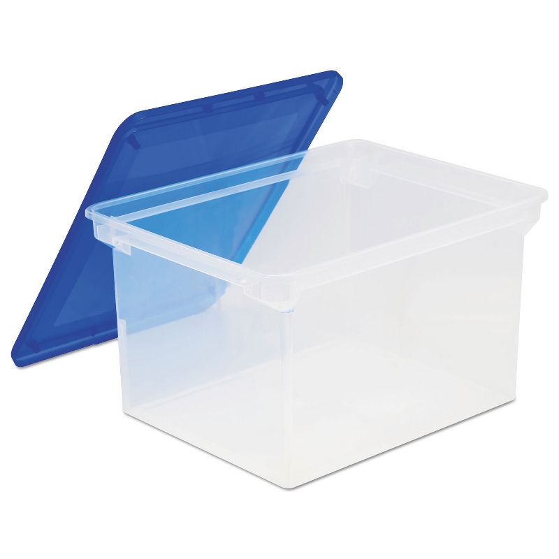 Storex Plastic File Tote Storage Box Letter/Legal Snap-On Lid Clear/Blue 61508U01C