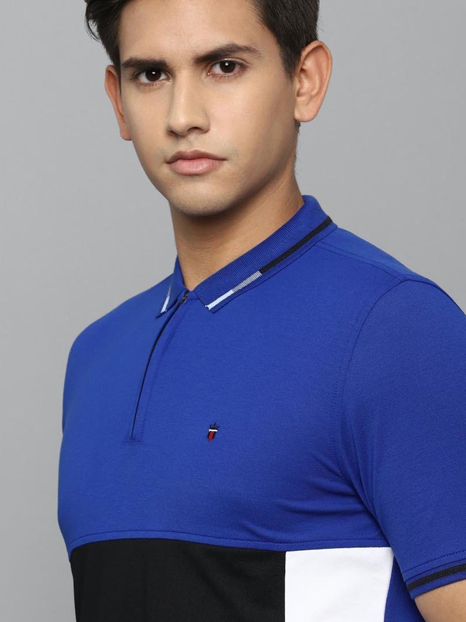 Louis Philippe Sport Blue Cotton Slim Fit Printed Polo T-Shirt