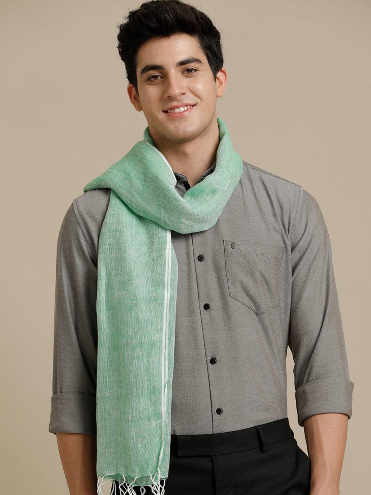Linen Club Green Pure Linen Stole