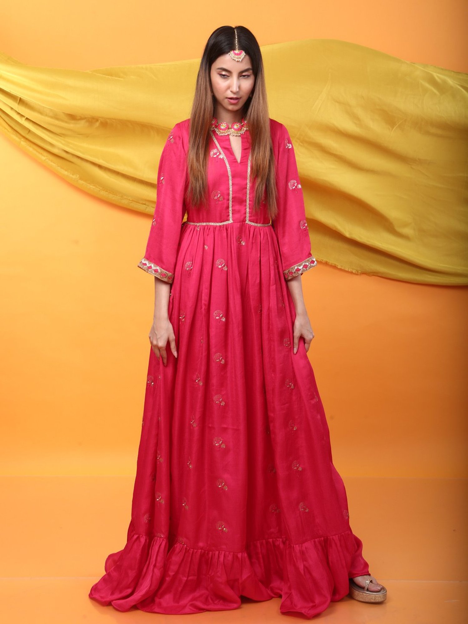 Monk & Mei Zunera Kurta-Fuchsia Pink