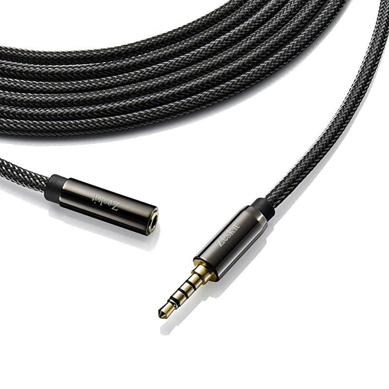 12 Feet Premium Audio Extension Cable Nylon Braided 35mm TRRS 4 Poles Jack Male to Female