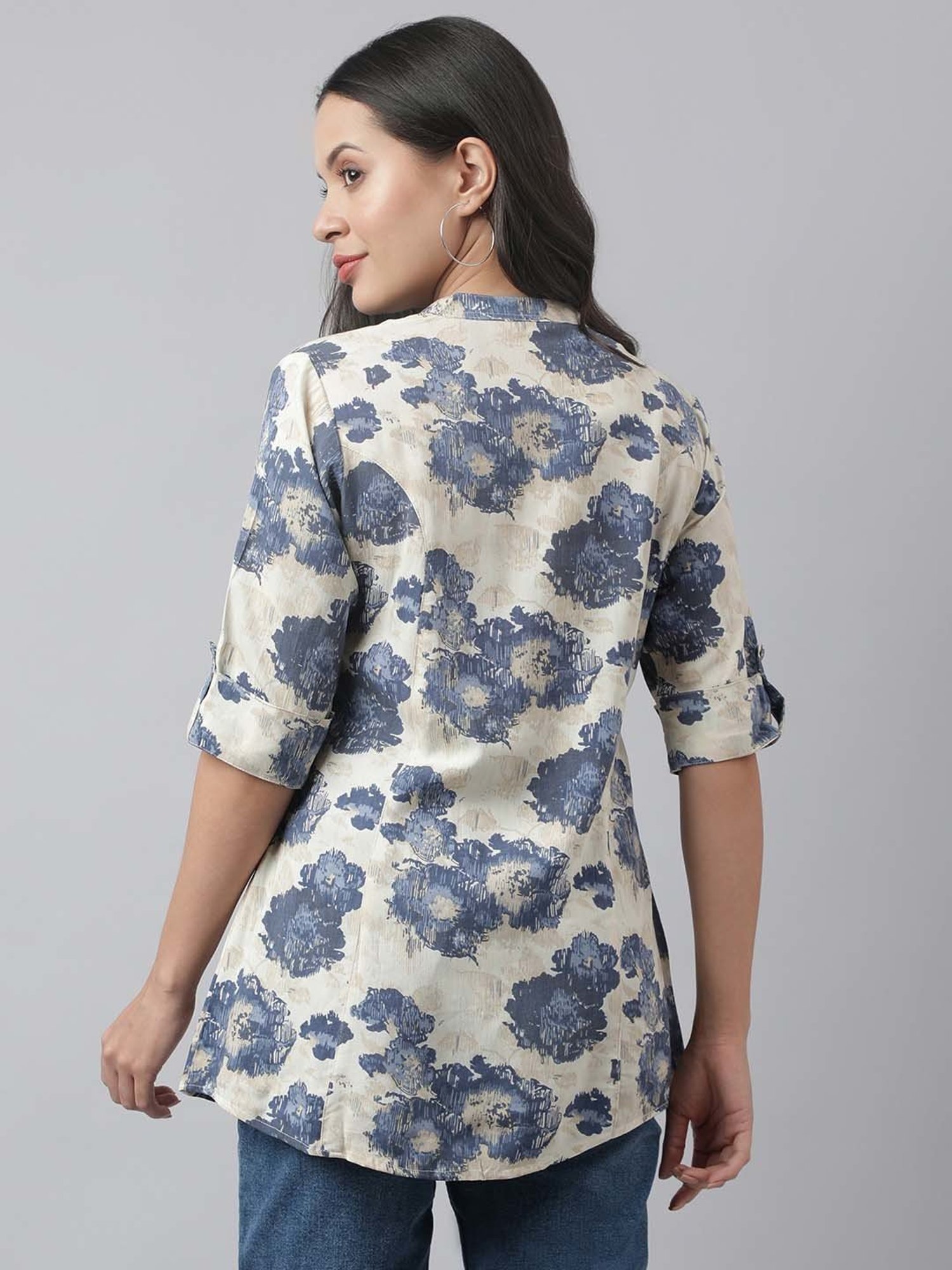 Divena Cream Cotton Floral Print Tunic