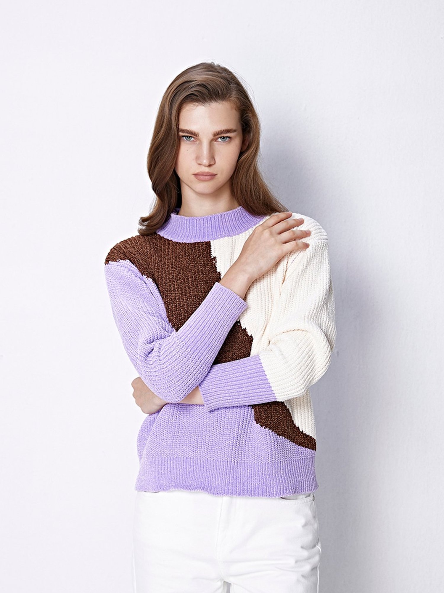 Cover Story Purple & White Color-Block Sweater