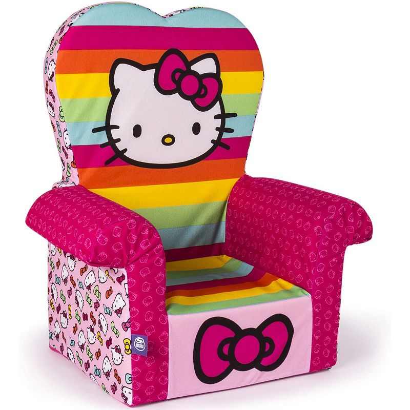 Marshmallow Furniture Comfy Foam Toddler Chair Kid's Furniture for Ages 2 Years Old and Up, Hello Kitty, Rainbow