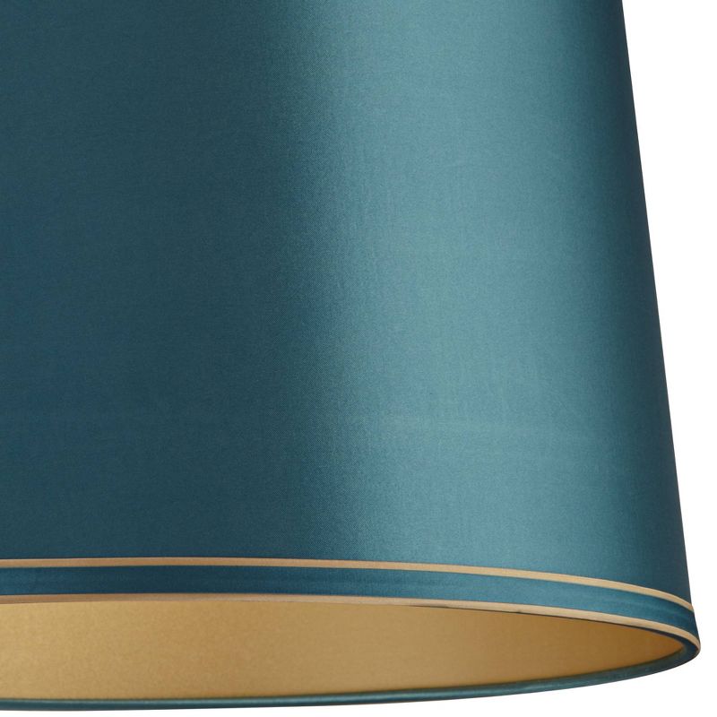 Springcrest Soft Teal Medium Drum Lamp Shade with Gold Trim 14" Top x 16" Bottom x 11" High (Spider) Replacement with Harp and Finial